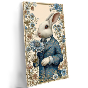 Peinture par numéros de grande taille à faire soi-même : un M. Lapin tenant une fleur, peinture acrylique de haute qualité pour la décoration murale de la maison - Product Image 1