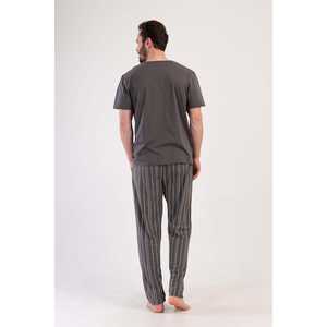 <b>Mens</b> Crew Neck Short-Sleeve <b>Pajama</b> <b>Set</b> with Pockets Home Wear Silk and Cotton Robe <b>Set</b> Custom Logo Printed Fabric - Product Image 1