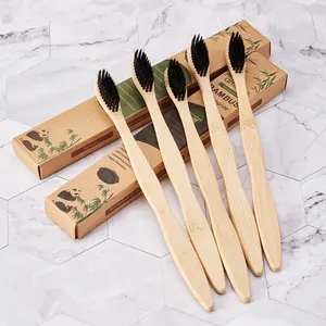 Escova de dentes de Cerdas Carvão De Bambu Orgânico Eco Friendly Biodegradável Private Label Natural Macio Saco De Viagem De Avião Personalizado