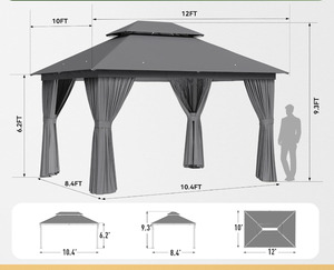 Gazebo d'extérieur pour patio 10x12, tente <span class=keywords><strong>de</strong></span> réception et <span class=keywords><strong>abri</strong></span> robuste avec moustiquaire et écran d'intimité pour <span class=keywords><strong>jardin</strong></span>, pelouse - Product Image 6