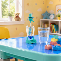 Jouet de bureau en verre fait main écologique à motif de cubes verts, en forme d'oiseau, avec fonction de trempage – Éducatif et anti-stress