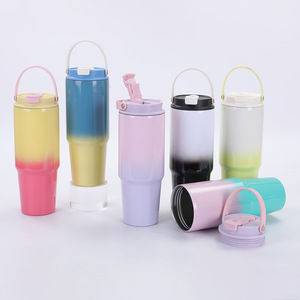 30oz Gradient Color Stainless Steel <b>Tumbler</b> Coffee Mugs Double Wall Drinking <b>Tumbler</b> <b>With</b> <b>Straw</b> - Product Image 3