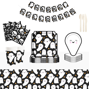 Juego de Platos de Papel Negros y Blancos para Halloween DAMAI, Decoraciones para Fiestas Temáticas de Halloween, Platos, Vasos y Servilletas de Papel para Fiesta de Halloween - Product Image 2
