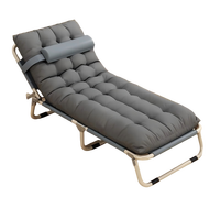 Lit de camping pliable avec oreiller, chaise longue portable pour la plage, le jardin et le camping, chaise inclinable légère et confortable