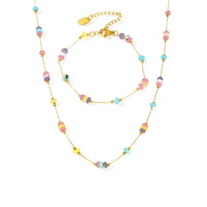 Bohemian Jewelry <b>Set</b> Women Necklace <b>Bracelet</b> Gold Plated Stainless Steel Colorful Natural Stone Beaded Chain Jewelry <b>Set</b> - Product Image 1