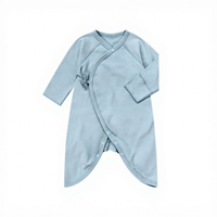 Pyjama Kimono Bleu Clair Doux à Nouer sur le Côté pour Bébé, en Coton Biologique, Confortable et Chaud pour la Nuit