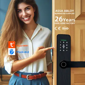 Smart Life/TUYA Alexa pengunci kata sandi elektrik, kunci pintu sidik jari pintar cerradura inteligente