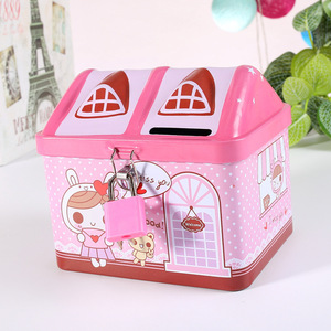 Tirelire créative HBX en métal en forme de petite maison d'ours de dessin animé, mignonne pour enfants, avec motif numérique, unité de rangement - Product Image 2