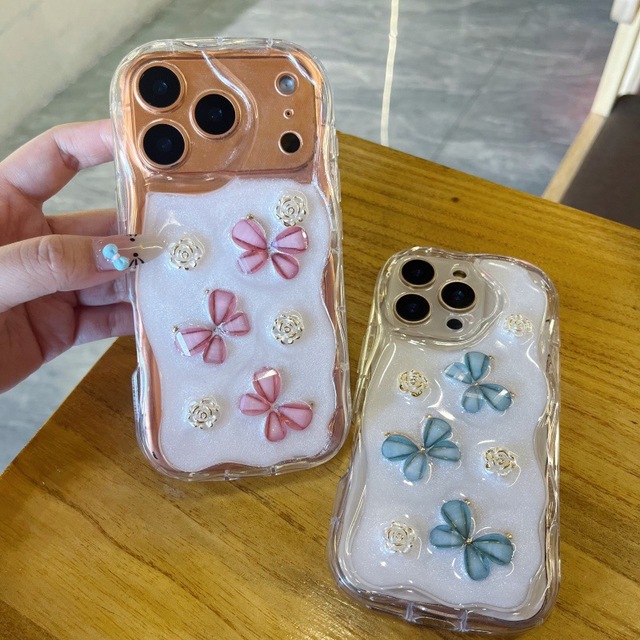 Fashion 3D DIY Butterfly Mobile Accessories Phone case for iPhone 16 17 18 Pro Max Shell Drip Glue Shining Women Back Cover