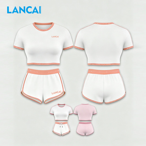 Brand Style Design Manufacturers Custom Y2k Clothing Color Blocks Short Sleeve and Shorts Loungewear 2 Piece Set Women Summer - Product Image 1