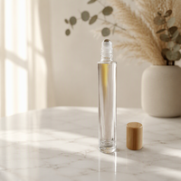 Botella de Vidrio con Tapa de Bambú Ecológica de 10 ml con Bola Rodante de Acero Inoxidable y Tapa de Madera de Bambú para Perfume y Aceite Esencial, Venta al Por Mayor