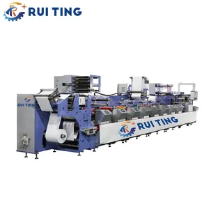 Labels Printing press label self adhesive sticker 6 color horizontal flexo printing machine with die cutter slitter