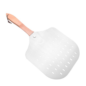 Manjia <span class=keywords><strong>professionnel</strong></span> en aluminium 430 acier inoxydable perforé <span class=keywords><strong>Pizza</strong></span> Peel avec manche en bois pliable <span class=keywords><strong>Pizza</strong></span> tournant Peel Paddle - Product Image 2
