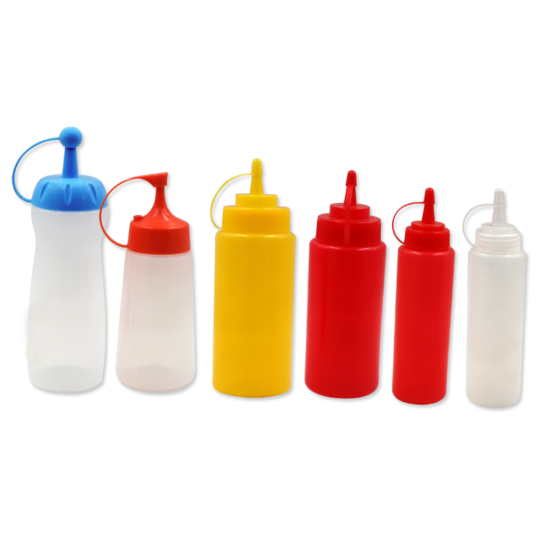 Set 4 Bouteilles Sauce 600ml - Large Ouverture, Étanches | Avec Brosse & Entonnoir | Pour Ketchup, Mayo, Huile, BBQ