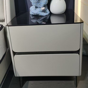NKOL Modern Minimalist Nightstand with 2 Drawers Glass Top Black Legs Bedroom Furniture <b>Storage</b> <b>Side</b> <b>Table</b> - Product Image 4