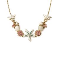 Collier et bracelet style hawaïen avec étoiles de mer, coquillages et perles colorées exagérées - Pendentif tendance pour vacances, chaîne de clavicule