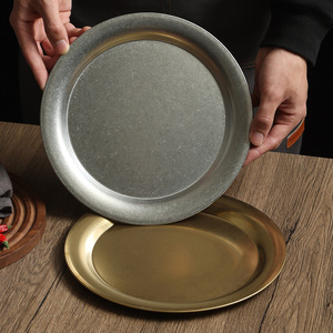 Retro Stainless Steel Round Plate Shallow Dish For Restaurant Barbecue Serving Industrial Style Flat Tray - Product Image 4