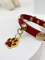 Luxuriöses Echtes Leder-Hundehalsband mit Nieten-Medaillon Personalisiertes Haustier-Halsband mit Glitzer-Pfoten-Charm für Kleine und Mittelgroße Hunde