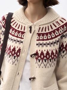 신상품 제조사 플러스 사이즈 필수 여성 크루넥 스웨터 카디건 자카드 패턴 홀리데이 캐시미어 가디건 스웨터 - Product Image 5