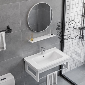 Ensemble de meuble-lavabo mural moderne en aluminium avec vasque intégrée en céramique écologique résistante à l'eau pour salle de bain - Product Image 6