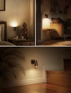 Veilleuses rotatives LOHAS à brancher sur prise murale, lumière blanche chaude, intensité réglable, capteur de lecture, veilleuse pour chambre à coucher - Product Image 3
