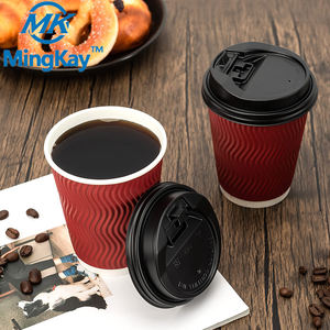 Gobelets en papier personnalisés avec logo pour café à emporter, 12oz 16oz, à paroi ondulée, pour thé au lait Matcha Bubble Boba, café chaud, avec couvercle - Product Image 6