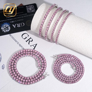 Collar de cadena tipo tenis de plata S925 de alta calidad con moissanita rosa, delicado collar choker completo de moissanita rosa para joyería de boda. - Product Image 6