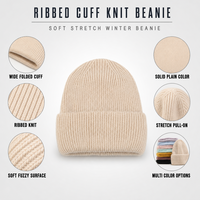 Bonnet en tricot d'angora côtelé à revers large plié, couleur unie, doux, chaud pour l'hiver, unisexe, pour le ski, vente en gros, approvisionnement en vrac