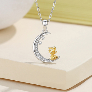 DY780 Angel Girl 925 <span class=keywords><strong>in</strong></span> <span class=keywords><strong>argento</strong></span> Sterling zircone cubico due toni stella e luna collana ciondolo cuore a forma di lettera per matrimoni - Product Image 2