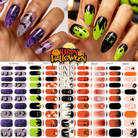 Autocollants pour ongles en gel semi-durcis, imperméables, non toxiques, amovibles, à dégradé orange, motif toile d'araignée et sorcière, pour fête d'Halloween personnalisée, pour la décoration