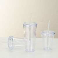 Gobelet à boisson froide transparent à double paroi de 16 oz avec insert à paillettes, paille et couvercle plat, pour les fêtes, compatible lave-vaisselle