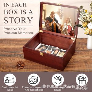Solid Wood Jewelry <b>Storage</b> <b>Box</b> Double Layer Organizer With <b>Photo</b> Lid For Necklace Bracelet Earring Keepsake Gift <b>Box</b> - Product Image 2