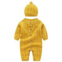 Mamelucos de algodón 100% para bebé, Mono para niño y niña recién nacido, sombrero de manga larga, monos de punto para Otoño/Invierno, cálidos para niños