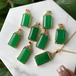 Suojialin-pendentif carré en Jade véritable, bijoux à la mode, pour femme, collier avec pendentif carré en or vert, porte-bonheur