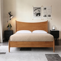 Lit en chêne sur mesure, lit moderne en bois massif avec tête de lit incurvée, cadre plateforme King Size pour studio ou loft