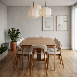 Juego de Comedor Contemporáneo de Madera Maciza con Sillas Tapizadas Minimalistas, 8 Plazas, Colección de Muebles de Lujo para el Hogar - Product Image 3