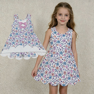 Robe de sport pour petites filles RTS, motif floral, bord festonné, style sœur, mignonne, respirante, avec nœuds, coupe trapèze, pour l'été, le tennis et le yoga - Product Image 1