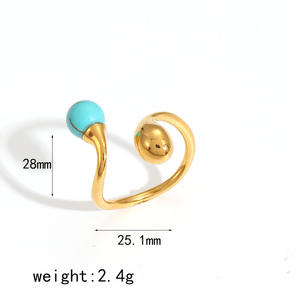 حجر طبيعي عصري من الفولاذ المقاوم للصدأ خاتم ذهبي 18 قيراط مجوهرات نسائية من الأحجار الكريمة - Product Image 4