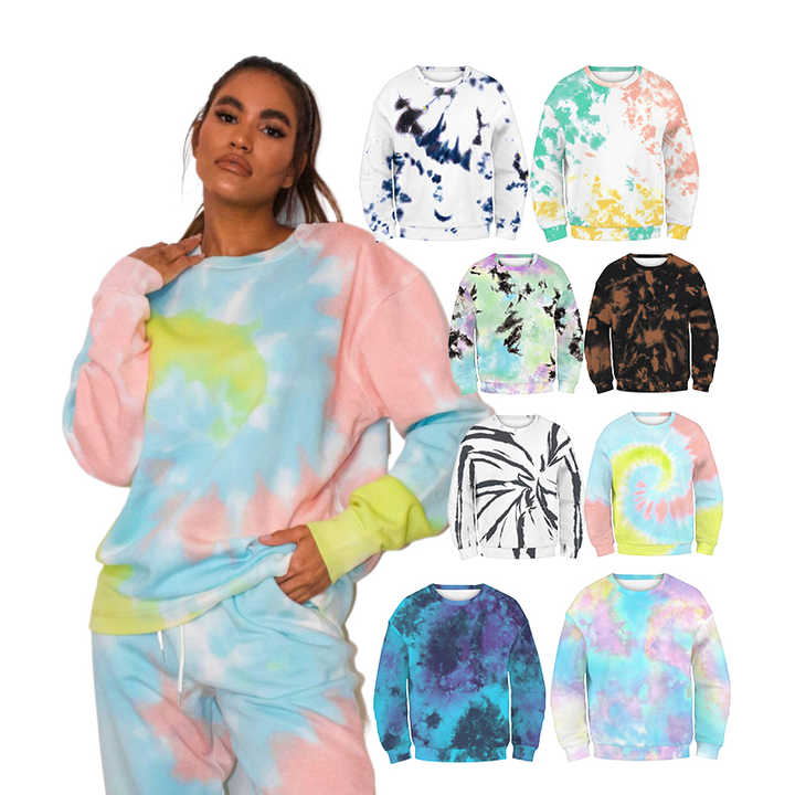 Fall Crewneck Multi Color Dip Dye Ladies Neon Pastel Sweatshirt Tie Dye Blank Hoodies Sweatshirt Women
