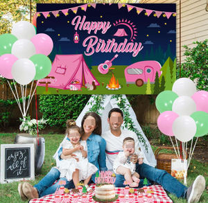Guirlande de bannière suspendue pour fête d'anniversaire de fille, thème <span class=keywords><strong>camping</strong></span>, décoration de fond, affiche, ballons en latex à hélium, décorations de gâteaux et cupcakes - Product Image 2