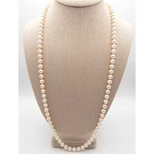 Collana di perle coltivate giapponesi 14k oro e 7mm Akoya 28" - Product Image 3