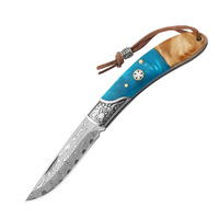 Cuchillo de fruta de acero de Damasco afilado de alta dureza plegable portátil Mini cuchillo herramienta de corte de aventura al aire libre