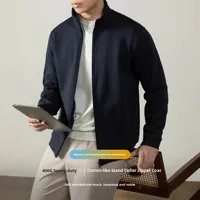 Blouson Bomber Homme Réversible Enduit Style Mature en Coton Épais 400G, Motif Cœur, Couleur Unie, Streetwear Automne