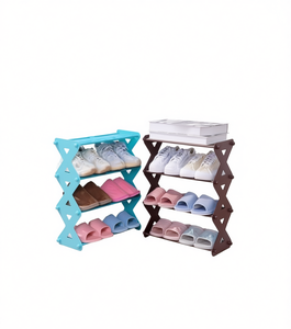 Scarpiera in Plastica a X a Tre Livelli Salvaspazio Autoportante per Ingresso Minimalista 50x40x30cm Capacità 6-10 Paia - Product Image 1