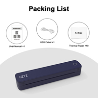 Imprimante thermique portable A4 HZTZ pour reçus sans encre |   USB/ Compatible avec Android/iOS/Ordinateur portable |   Stock noir