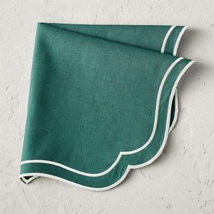 Serviette de table moderne en coton et lin vert brodé à la main Vente en gros Conception de pétoncles de haute qualité pour mariage et maison - Product Image 6