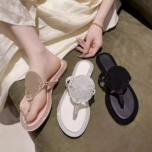 Sandalias de Verano de Diseño con Pedrería, Punta Abierta, Estilo <span class=keywords><strong>Chanclas</strong></span>, para Mujer, Casuales, de Playa, con Suela Plana - Product Image 1