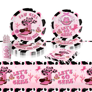 Artículos de Fiesta de Cumpleaños Vaqueros del Oeste Color Rosa, 60-80 Piezas, Decoraciones, Vajilla, Platos, Vasos, Banderines para Celebración de Niñas - Product Image 3
