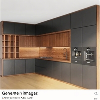 Meubles de cuisine modernes modulaires en bois gris, robinet, charnières, armoires de cuisine, évier, tiroir, panier, appartement, hôtel, maison