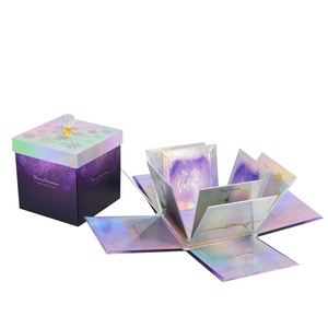 Wholesale custom printing luxury purple paper boxes for birthday party wedding explosion box love surprise gift box with lid